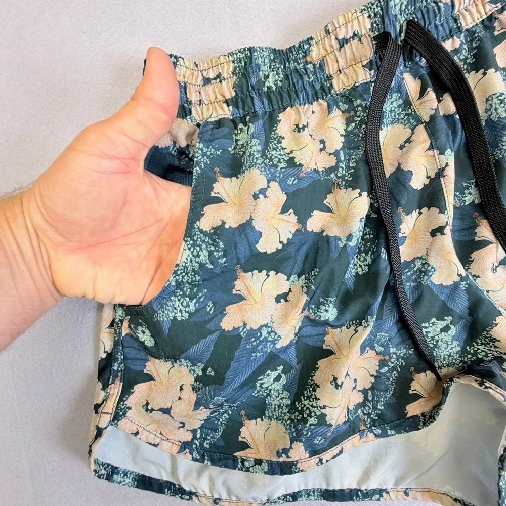 Guy Harvey Board Shorts Women XL Green Floral Hibiscus Drawstring Elastic Waist